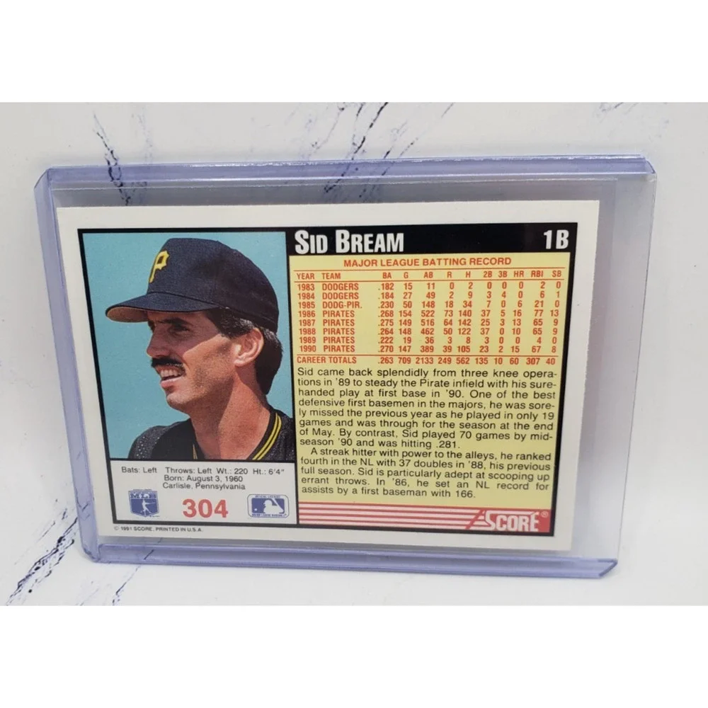 1991 Score Sid Bream Pittsburgh Pirates Baseball Card